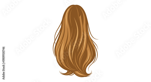 This long and layered brown hairstyle features subtle golden highlights and a textured finish at the ends, presented from a rear perspective on white.