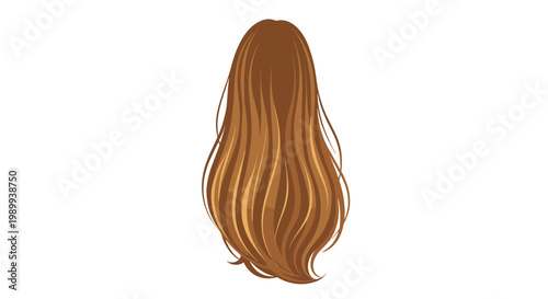A rear view displays smooth and straight brown hair with a uniform length and a subtle inward curve at the bottom edge against a plain background.