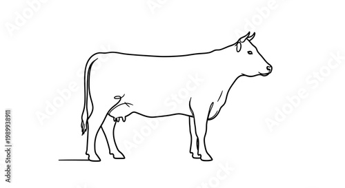 Minimalist outline of a standing cow in profile, simple farm animal illustration