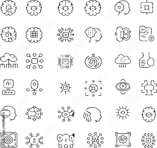 A seamless floral pattern and business web design collection featuring a black vector icon set of circular gear symbols, cogwheel illustrations, and decorative flower elements for art wallpaper