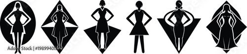 woman standing vector icon silhouette set
