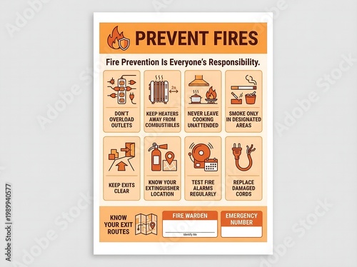 Fire safety poster prevent fires fire prevention tips safety awareness