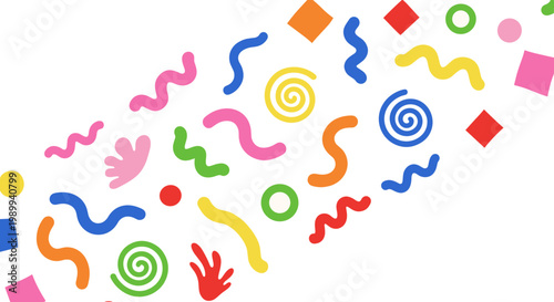 Colorful abstract shapes and patterns in a vibrant playful composition for creative design projects and artistic inspiration