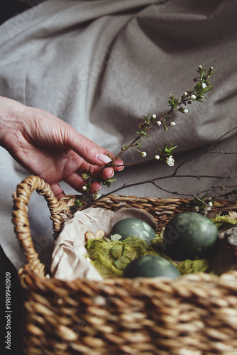 Natural Easter decorations, gently placing the first blooms of spring for a natural Easter display