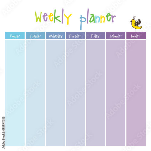 Weekly planner. Note paper, Notes, to do list. Organiser planner template. Note paper. Back to school. Printable.