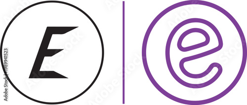 Minimalist graphic design featuring uppercase and lowercase letter E icons in circular frames for branding and logo design