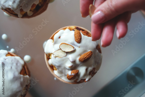 Easter cake decorating with almonds