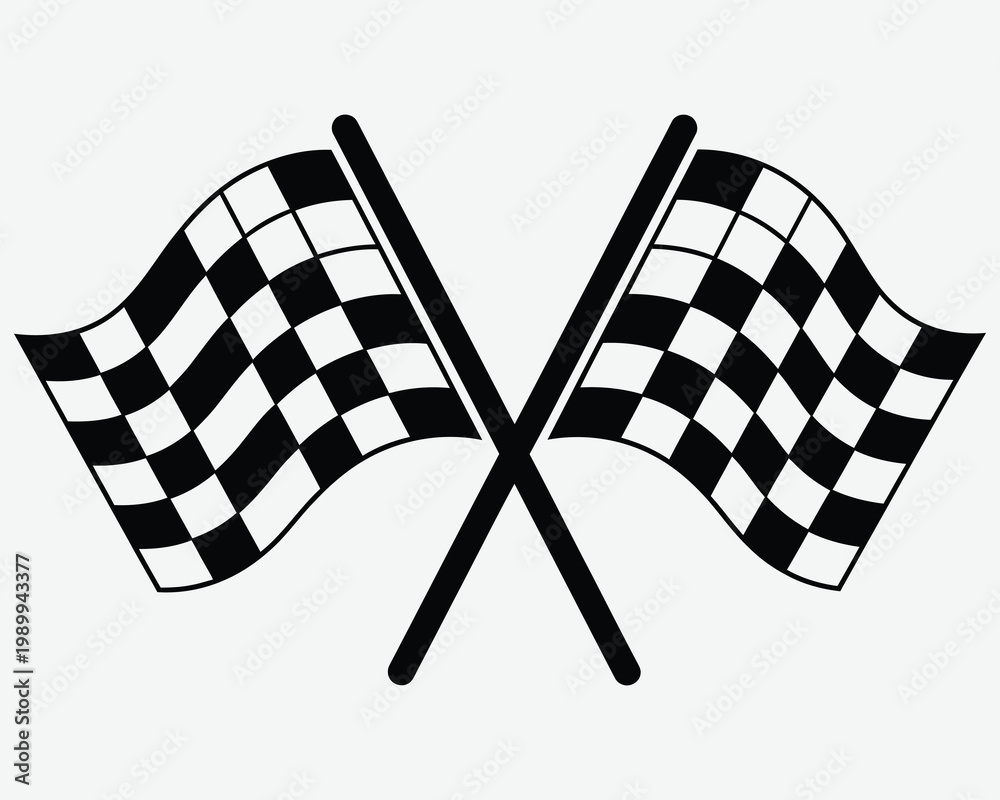 Fototapeta premium Black and white checkered racing flags crossed in a victory symbol