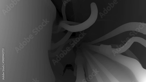 Monochrome depth map of a car engine bay showing structural forms of internal components in an abstract, data-driven visualization.