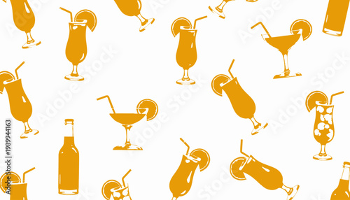 Vibrant Assortment of Colorful Illustrated Cocktails and Refreshing Beverages with Citrus Garnishes on a Crisp White Background