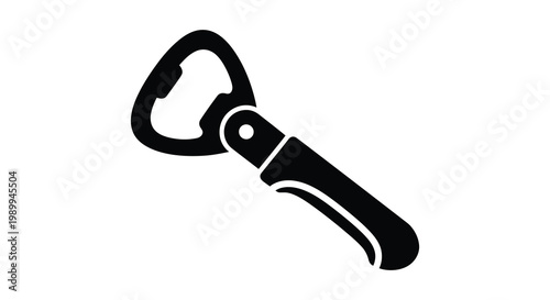 A black silhouette of a classic bottle opener simple and elegantly designed silhouette
