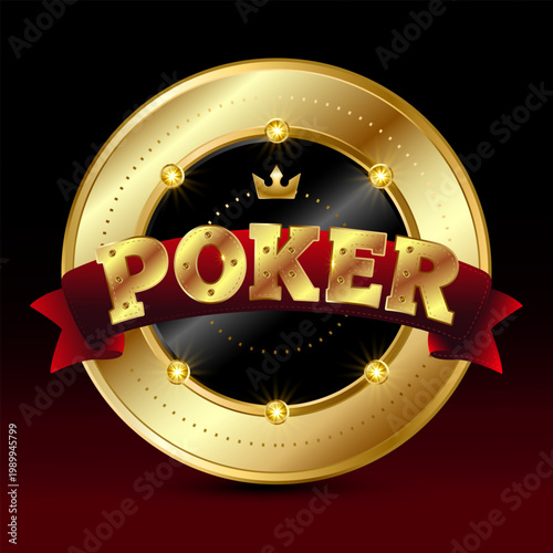 Royal Gold Poker Chip Icon with Crown and Glowing Stars