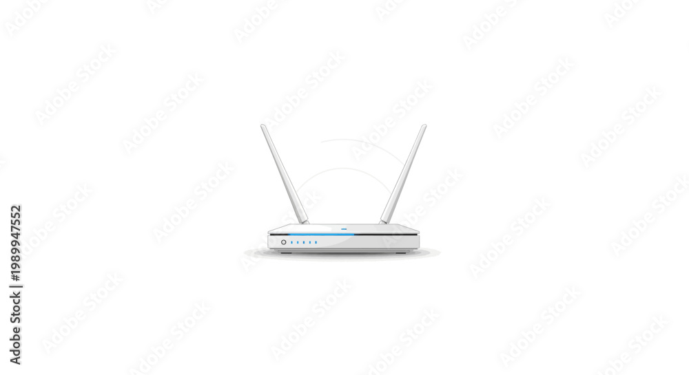 Fototapeta premium White wireless internet router with antennas isolated on white background last 2026.