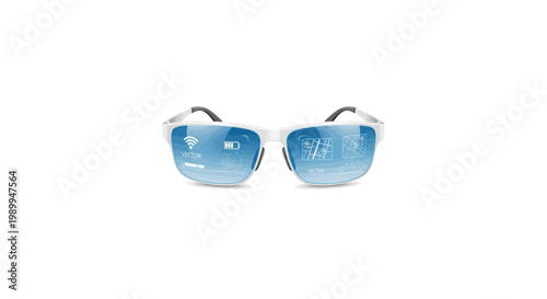 Modern sunglasses with reflective blue lenses isolated on white background last 2026.