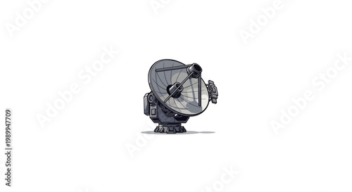 Vintage radar antenna with parabolic dish and mechanical components isolated on white last 2026.