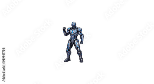 Futuristic humanoid robot standing in a confident pose with metallic blue armor last 2026.