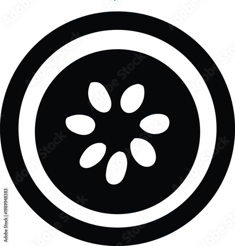 Black Cucumber Slice Silhouette Icon Representing Freshness and Healthy Salad Ingredients Isolated on White Background