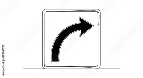 Curved arrow sign showing right turn direction, clean vector graphic