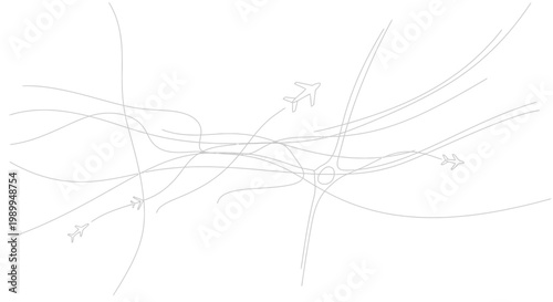 Air traffic control, airplane routes, abstract aviation concept, flight paths, minimalist design