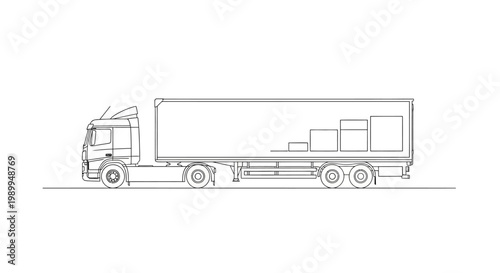 Line Art Illustration of a Semi-Truck Trailer with Cargo Loading Bays
