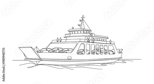 Sketch of a car ferry boat carrying vehicles across water
