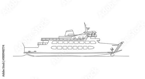 Passenger Ferry Boat Outline Drawing Vector Illustration