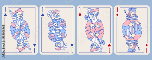 Set of jack playing cards isolated suits vector editable design