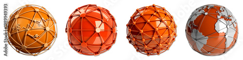 Abstract geometric spheres and globe with network overlay