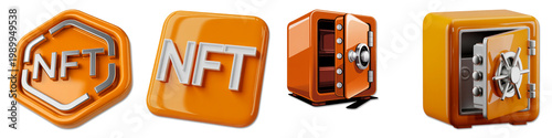Orange nft and open safe, digital asset security concept non-fungible token