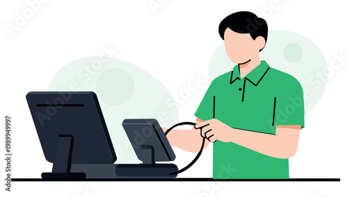 Man Connecting Cable to POS Terminal
