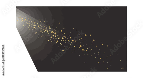 A spotlight illuminates golden sparkling particles on a dark background, creating a festive glow and magical effect.