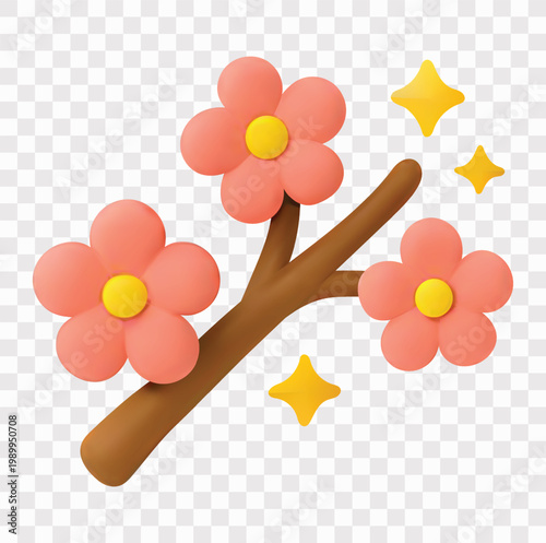 Korean New Year (Seollal) Vector Icon Set | 3D icon set | blossoming cherry branch