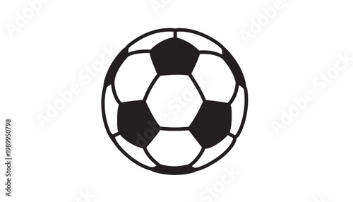 Soccer ball icon with bold black and white curved lines, simple flat design for sports and games branding