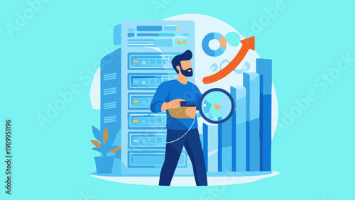 Businessman holding a laptop and tablet pc in a modern digital business concept illustration