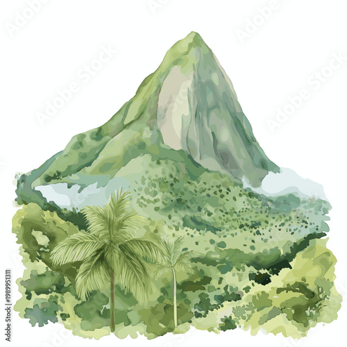 Pico C?o Grande. Pico C?o Grande hand drawn watercolor illustration on white background