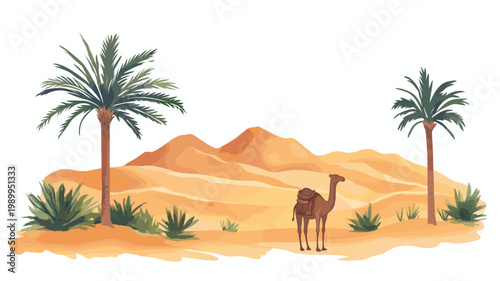 Sahara at Douz. Sahara at Douz hand drawn watercolor illustration on white background