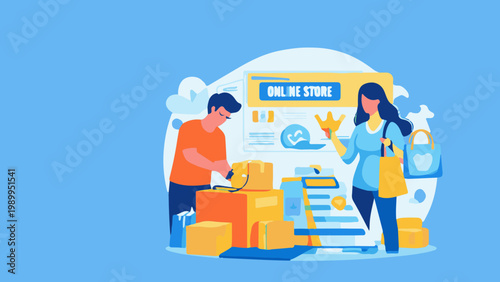 Cartoon construction worker holding a blueprint at a building site in the city