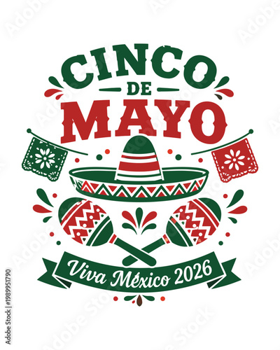 A vibrant cinco de mayo graphic featuring traditional elements and celebratory text