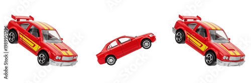 Bild auf Leinwand Set and collection of red toy cars isolated on transparent png background