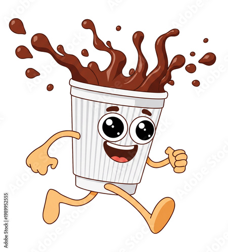 Cute coffee cup cartoon illustration for coffee lovers. Transparent background