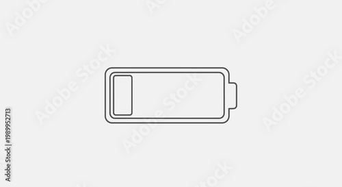 A minimalist outline illustration of a nearly empty battery icon, symbolizing low power or a need for charging