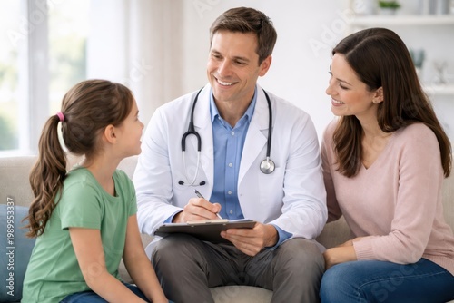 Doctor consulting with a young girl and her mother