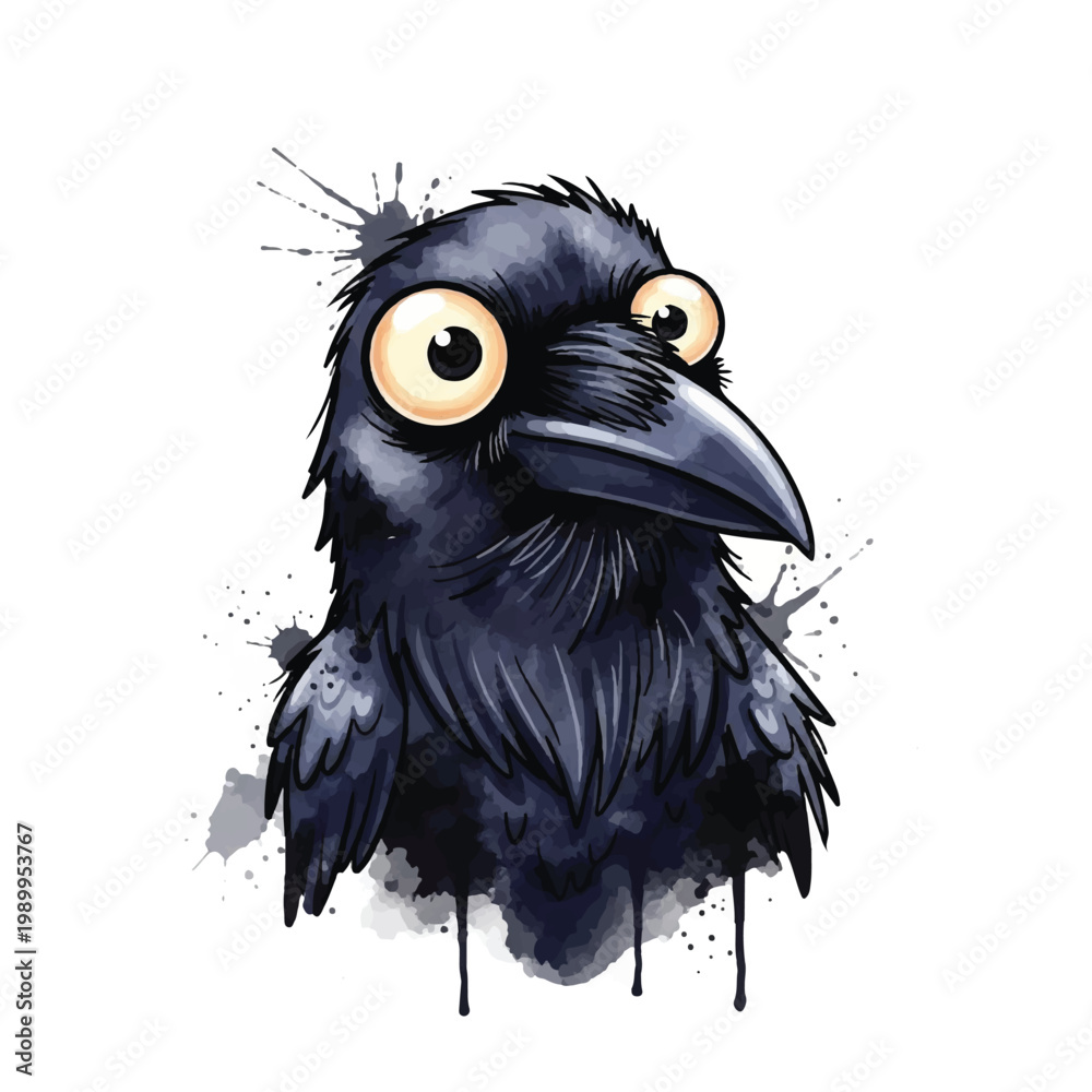 Fototapeta premium Black Bird With Large Eyes Portrait.
