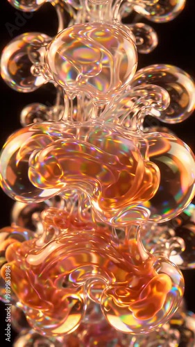 Abstract iridescent glass sculpture with organic flowing shapes