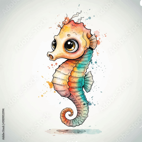Colorful Seahorse with Big Eyes Swimming.