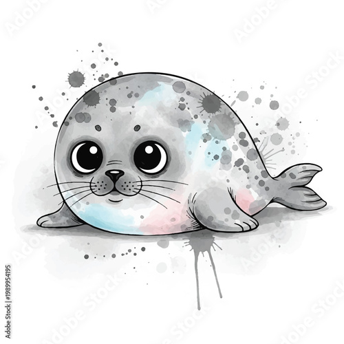 Cute Cartoon Seal Face Closeup.