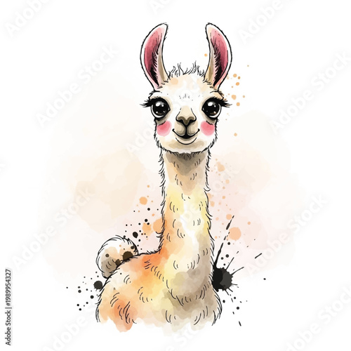 Cute Llama Portrait Close Up Photo.