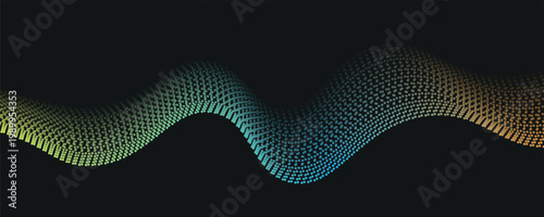 Flowing dots particles wave pattern pink and blue isolated on black, background. Vector in concept of technology, science, music, vector