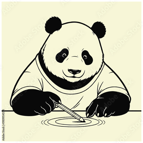Panda drawing with pencil on paper.