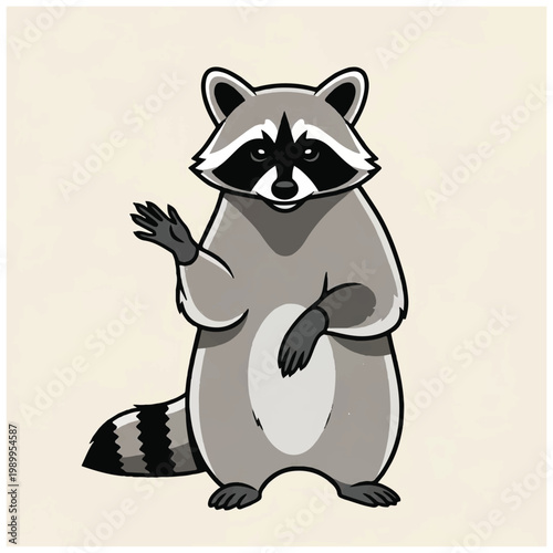 Raccoon standing on hind legs waving.